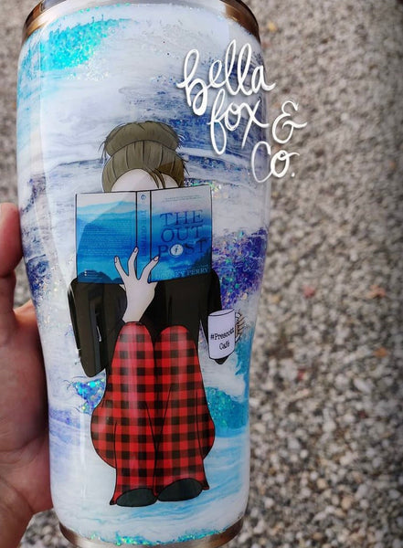 Custom Reading Girl Glitter Tumbler  **FREE SHIPPING