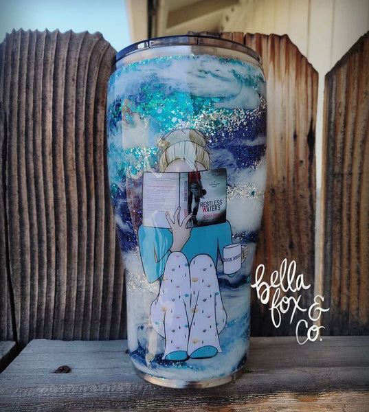 Custom Reading Girl Glitter Tumbler  **FREE SHIPPING
