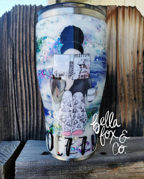 Custom Reading Girl Glitter Tumbler  **FREE SHIPPING