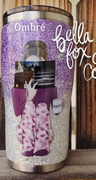Custom Reading Girl Glitter Tumbler  **FREE SHIPPING