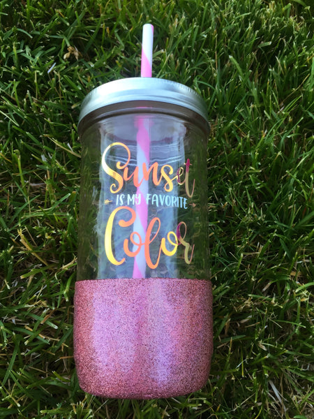Glass Straw Glitter Jar Tumbler 24 oz Wide Mouth**FREE SHIPPING