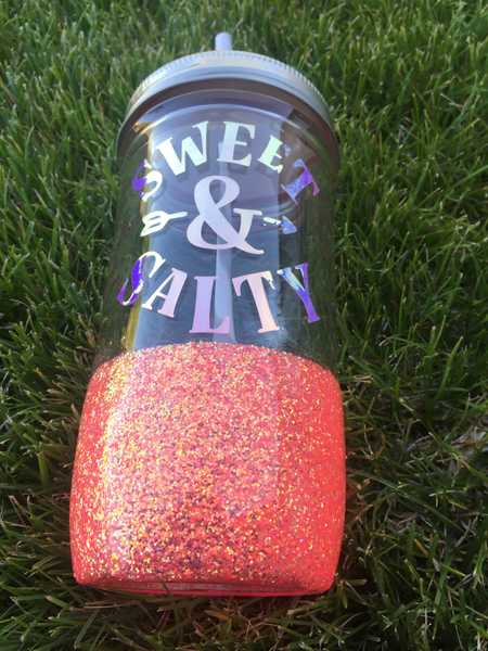 Glass Straw Glitter Jar Tumbler 24 oz Wide Mouth**FREE SHIPPING