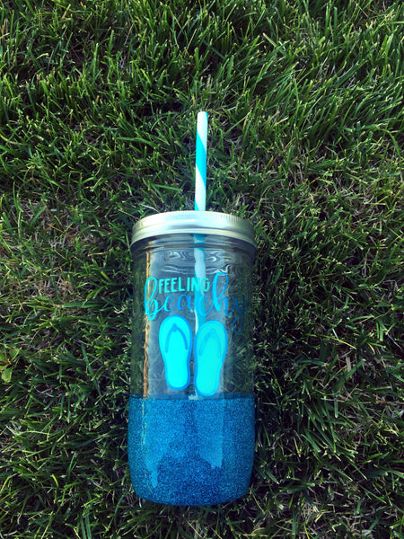 Glass Straw Glitter Jar Tumbler 24 oz Wide Mouth**FREE SHIPPING