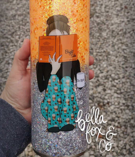 Custom Reading Girl Glitter Tumbler  **FREE SHIPPING