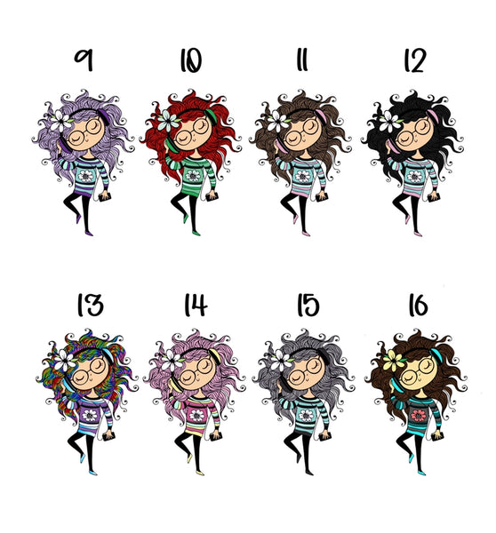 Music Girl w/ Headphones Keychain Custom Hair Purple Blonde Rainbow