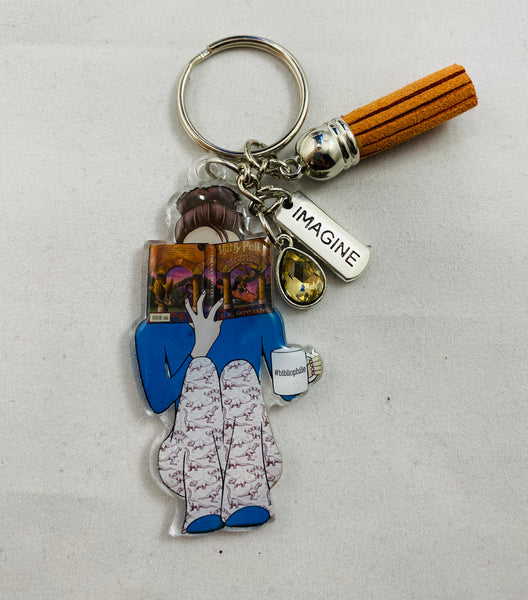 Reading Girl Keychain Custom Design