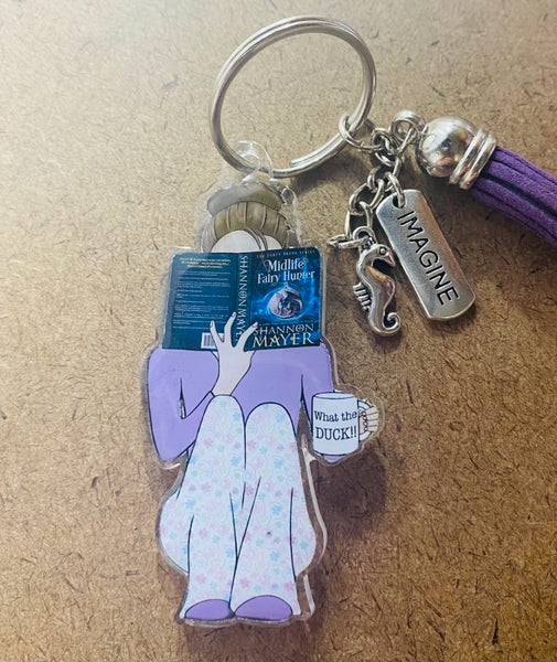 Reading Girl Keychain Custom Design