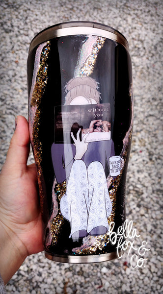 Custom Reading Girl Glitter Tumbler  **FREE SHIPPING