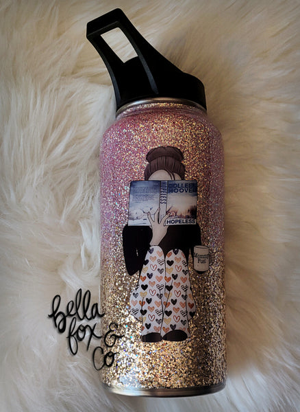 Custom Reading Girl Glitter Tumbler  **FREE SHIPPING