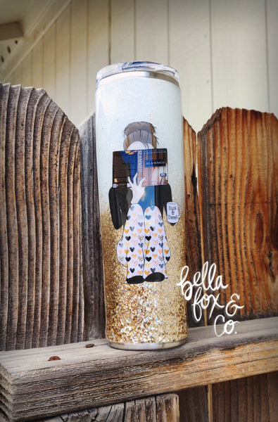 Custom Reading Girl Glitter Tumbler  **FREE SHIPPING