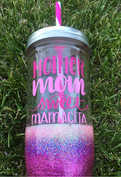 Glass Straw Glitter Jar Tumbler 24 oz Wide Mouth**FREE SHIPPING