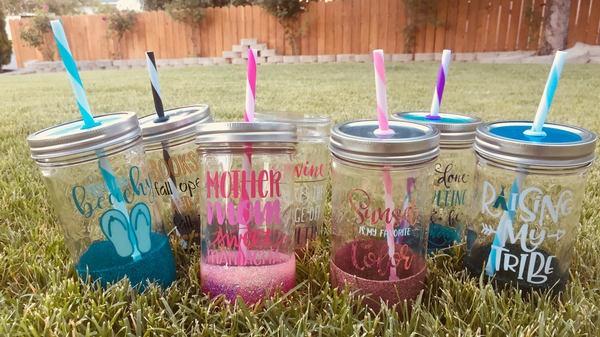 Glass Straw Glitter Jar Tumbler 24 oz Wide Mouth**FREE SHIPPING