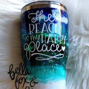 Custom Beach Glitter Tumbler The Beach is My Happy Place **FREE SHIPPING