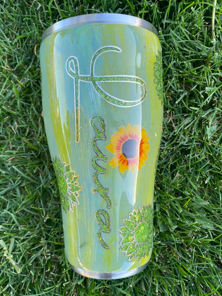 Sage Sunflower Glitter Tumbler