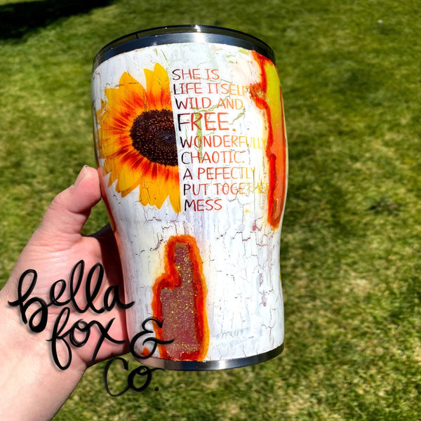 Sunflower Crackle Glitter Tumbler