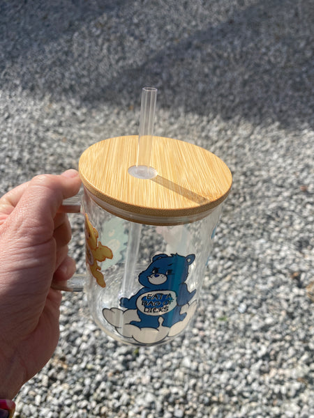 Ultimate SwearBear Glass Handled Coffee Mug W/ Bamboo Lid & Straw