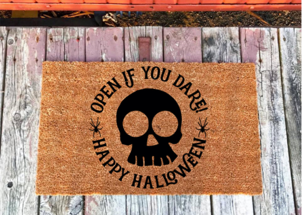 Open If You Dare Halloween Skull Doormat. **FREE SHIPPING