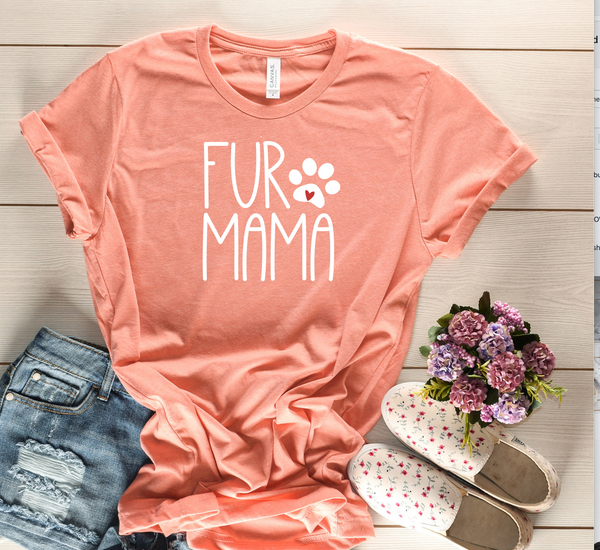Fur Mama Heart Paw Print T-Shirt or Hoodie Women's Funny **FREE SHIPPING