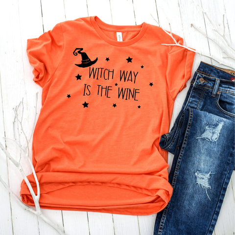 Witch Way to The Wine T-Shirt Halloween Fall Funny Women