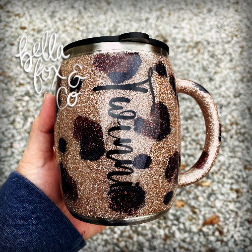Custom Glitter Leopard Coffee Mug **FREE SHIPPING